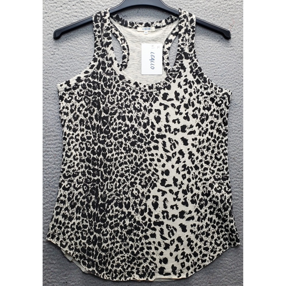 LEALLO Tank Top Women Medium Multi Leopard Print Racerback Gym Training Pullover